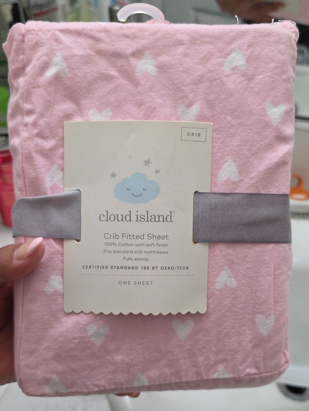 cloud island Pink Heart Crib Fitted Sheet - Sweet Heart Print